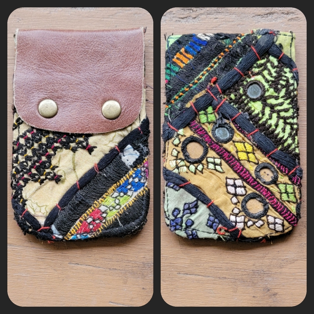 🎱🔮 Free People Boho Embroidered Repurposed vtg banjara hippie Wallet card case